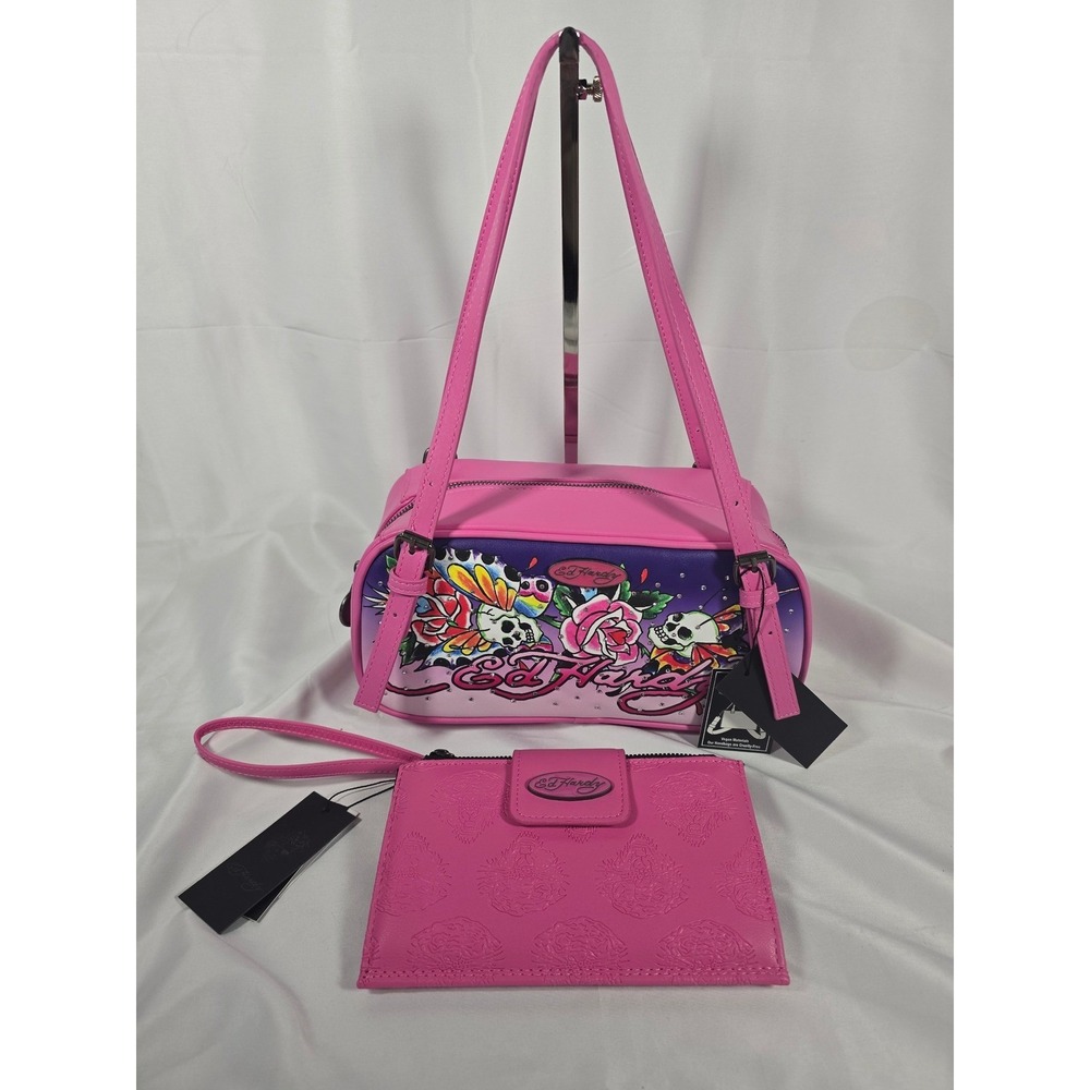 Ed Hardy handbag nwt y2k Pink Tattoo Embossed Wallet Set Vegan‎ Rocker